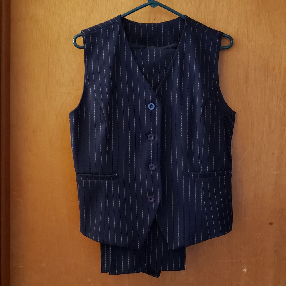 Navy Pinstripe Women's 3-Piece Suit, Medium